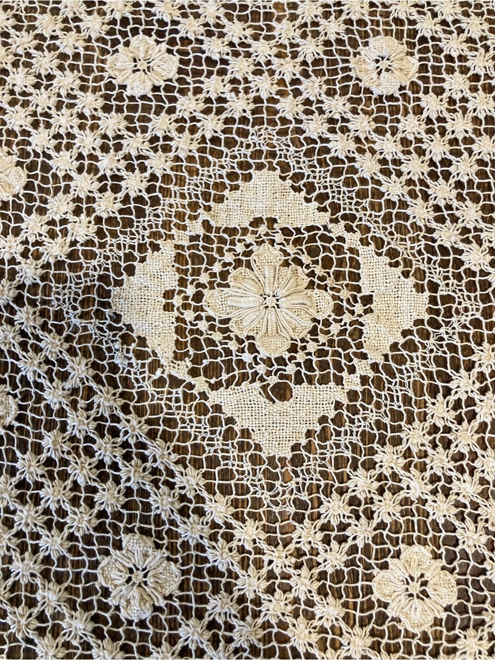 Crochet Tablecloth Square Floral Design In Cream Color - Picture 12 of 13